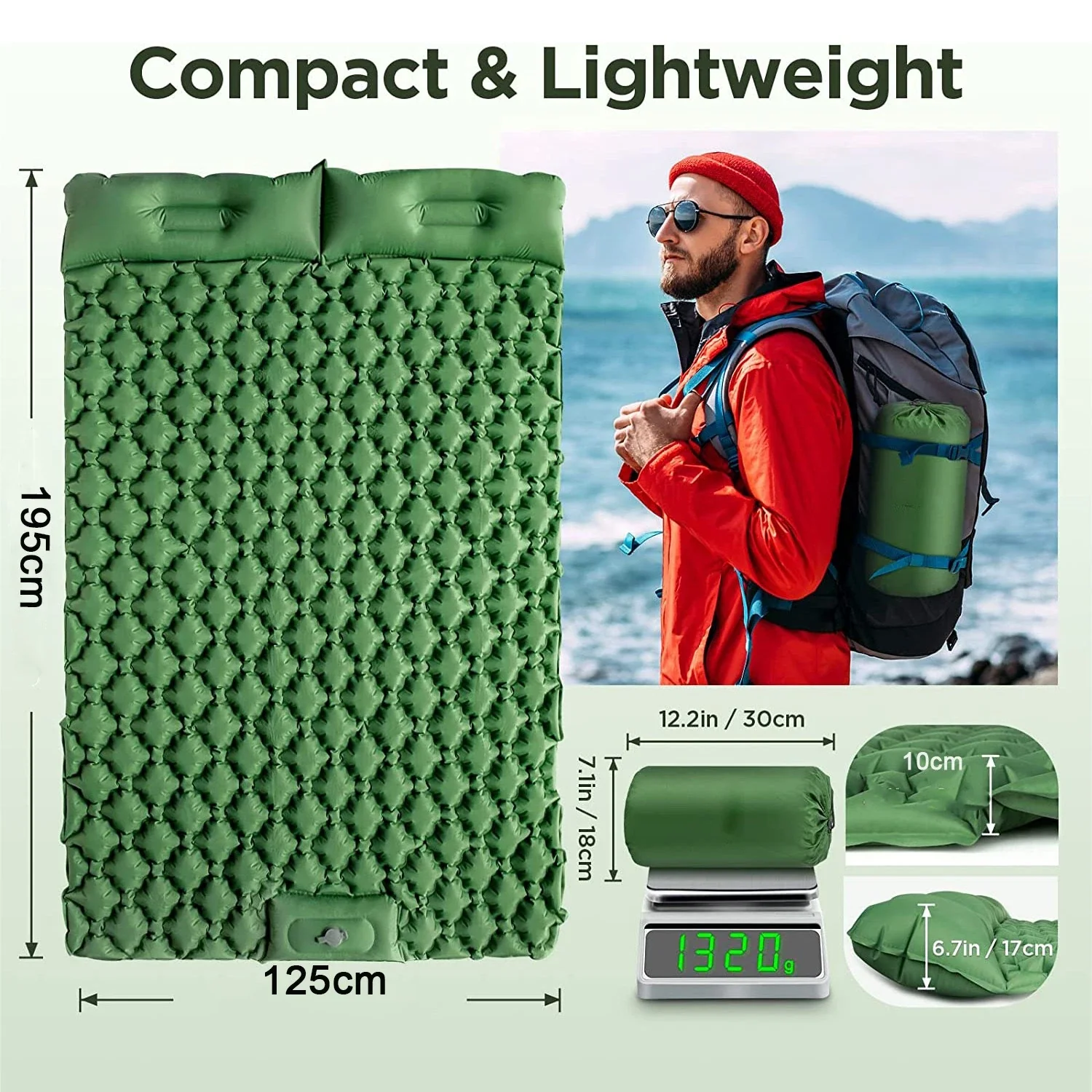 Double Inflatable Sleeping Pad with Built-in Pump - Image 3