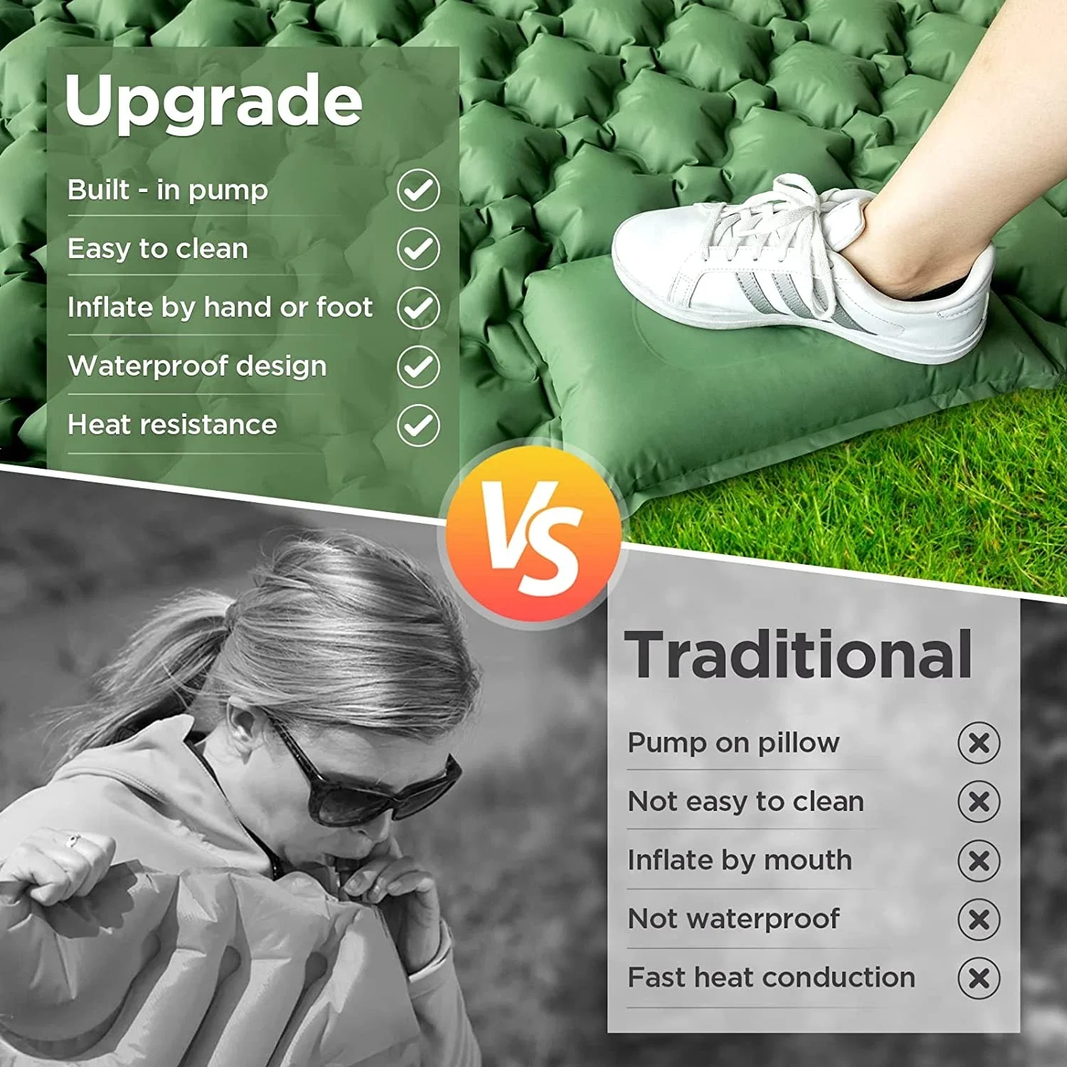 Double Inflatable Sleeping Pad with Built-in Pump - Image 4